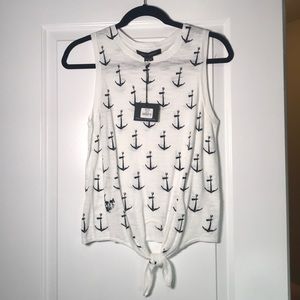 White & navy nautical tank